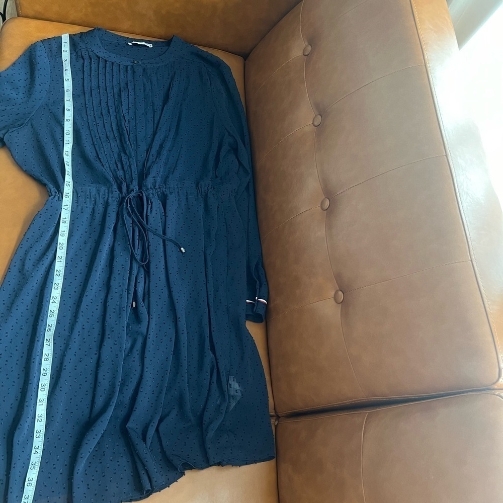 Tommy Hilfiger Shift Dress Cover Up Sz XL Navy Blue Swiss Dot Pleated Front - Picture 7 of 9
